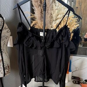 Joyfolie Black Ruffled Blouse